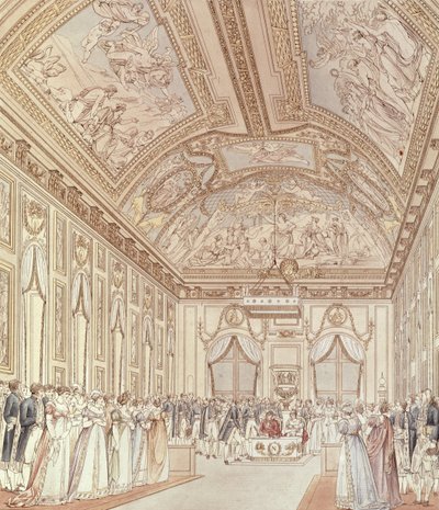 De burgerlijke ceremonie van het huwelijk van Napoleon Bonaparte en Marie-Louise in de Grote Zaal van het Kasteel van Saint-Cloud, 1 april 1810 door C. and Fontaine, P. Percier